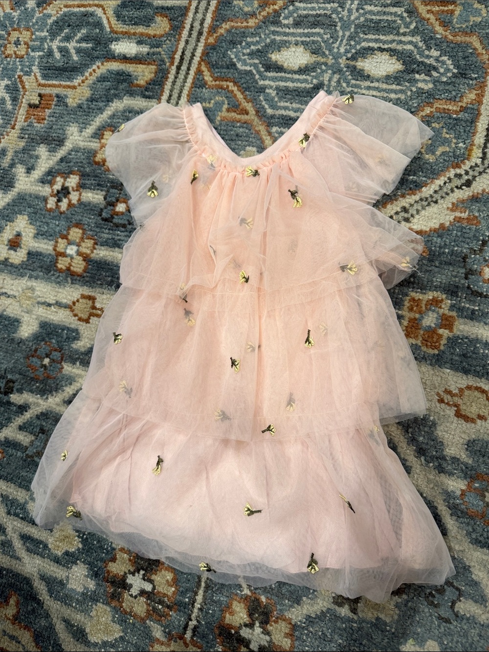 Zara Pink Tiered Tulle Dress with Gold Bee Details